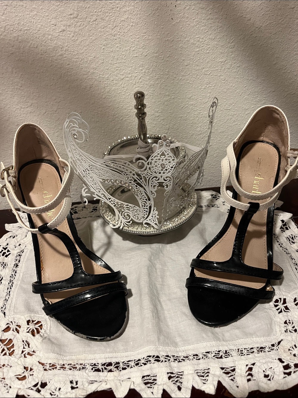 Black/WhiteT-Strap Dress Heels